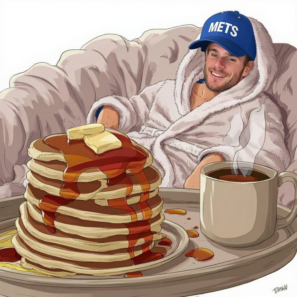 Polar Bear Pete enjoying his “Pancake Tripple Play”!