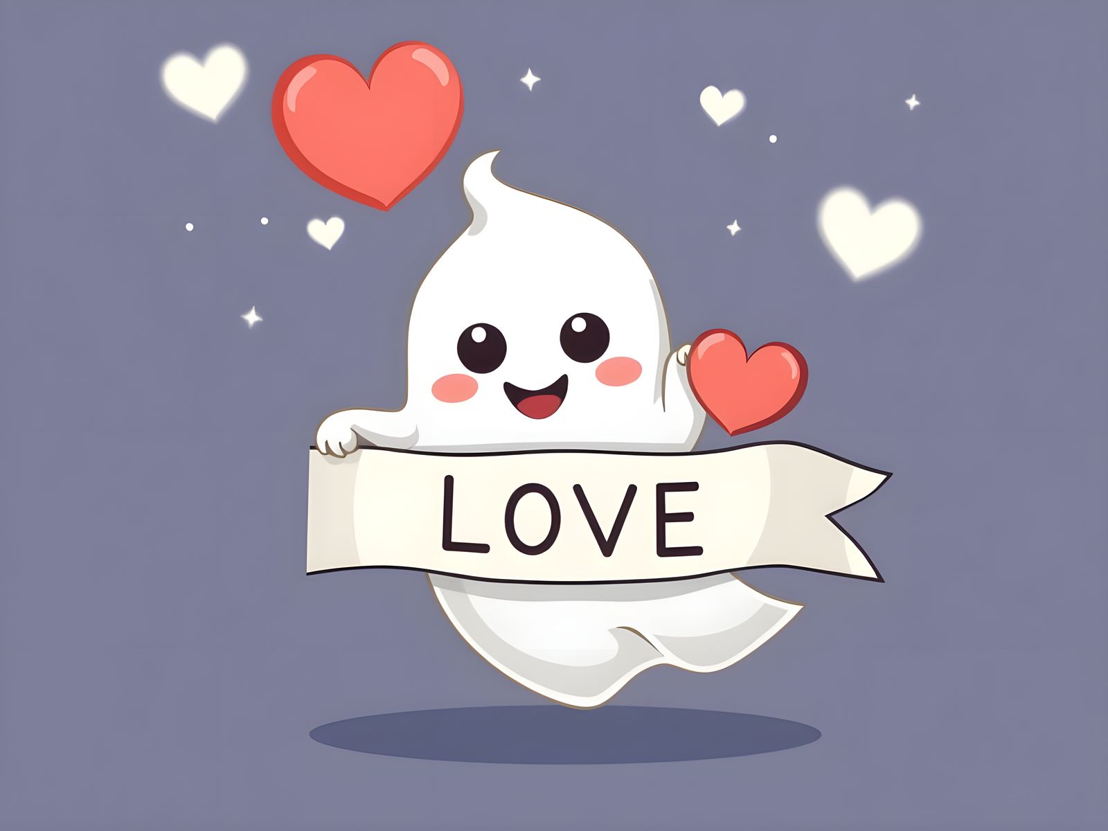 Whimsical Ghost Holds Loving Banner