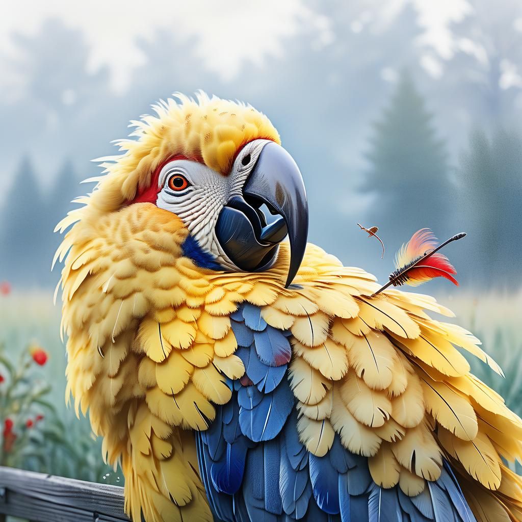 Charming Bird with Worm: Whimsical Watercolor Art