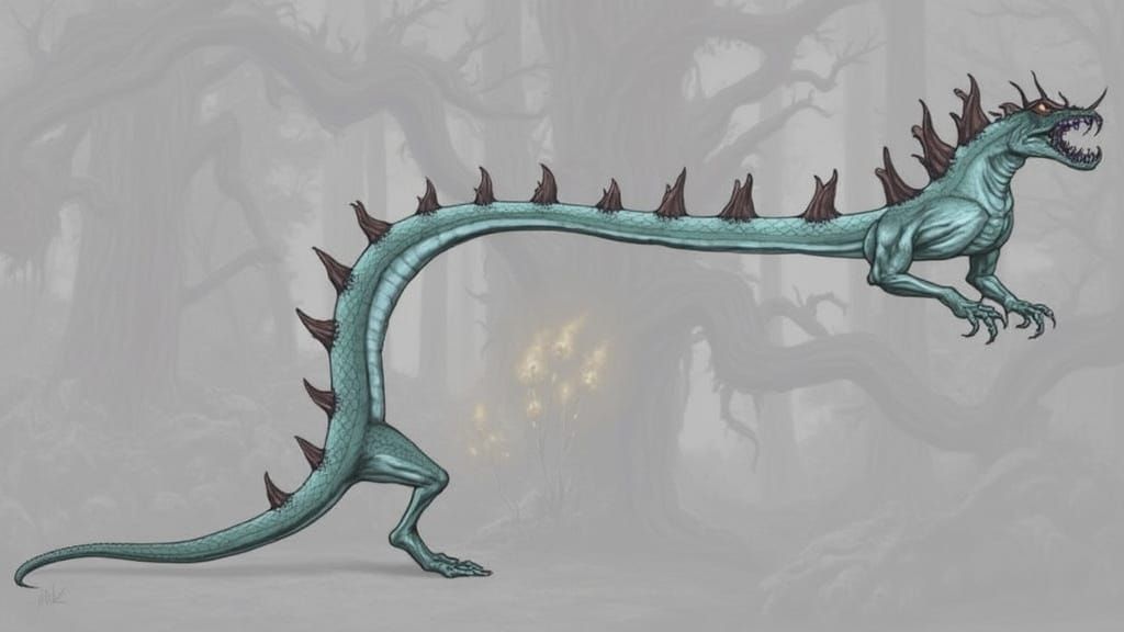 Serpent Man in Dark Fantasy Landscape