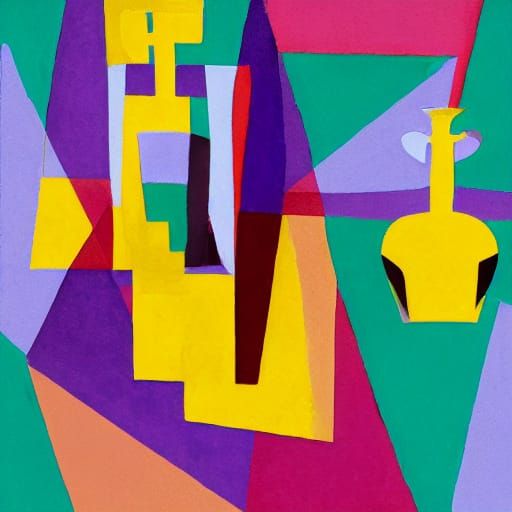 Geometric Fauvist Art Deco Masterpiece with Vibrant Yellow a...