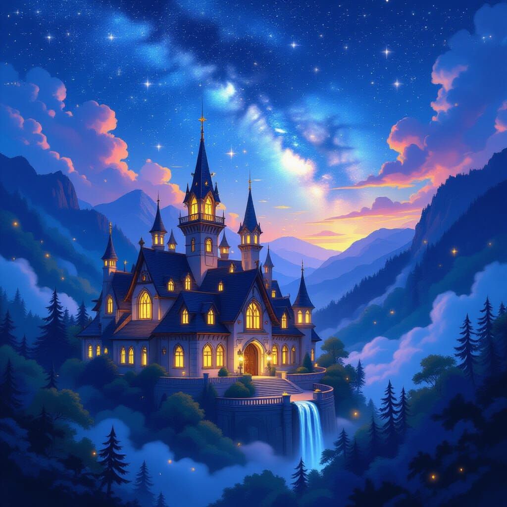 Enchanting Magical School Under a Starry Sky