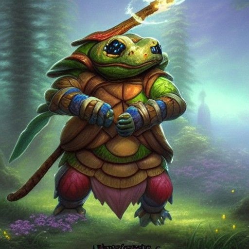 Tortle Mushroom Druid Warrior in Ethereal Fantasy Style
