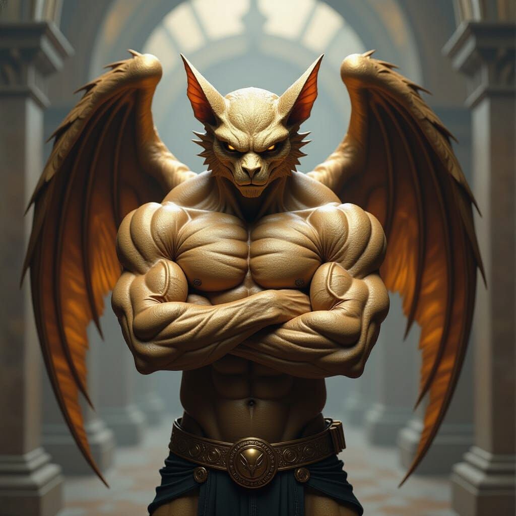 Golden Gargoyles in Dark Futuristic Style