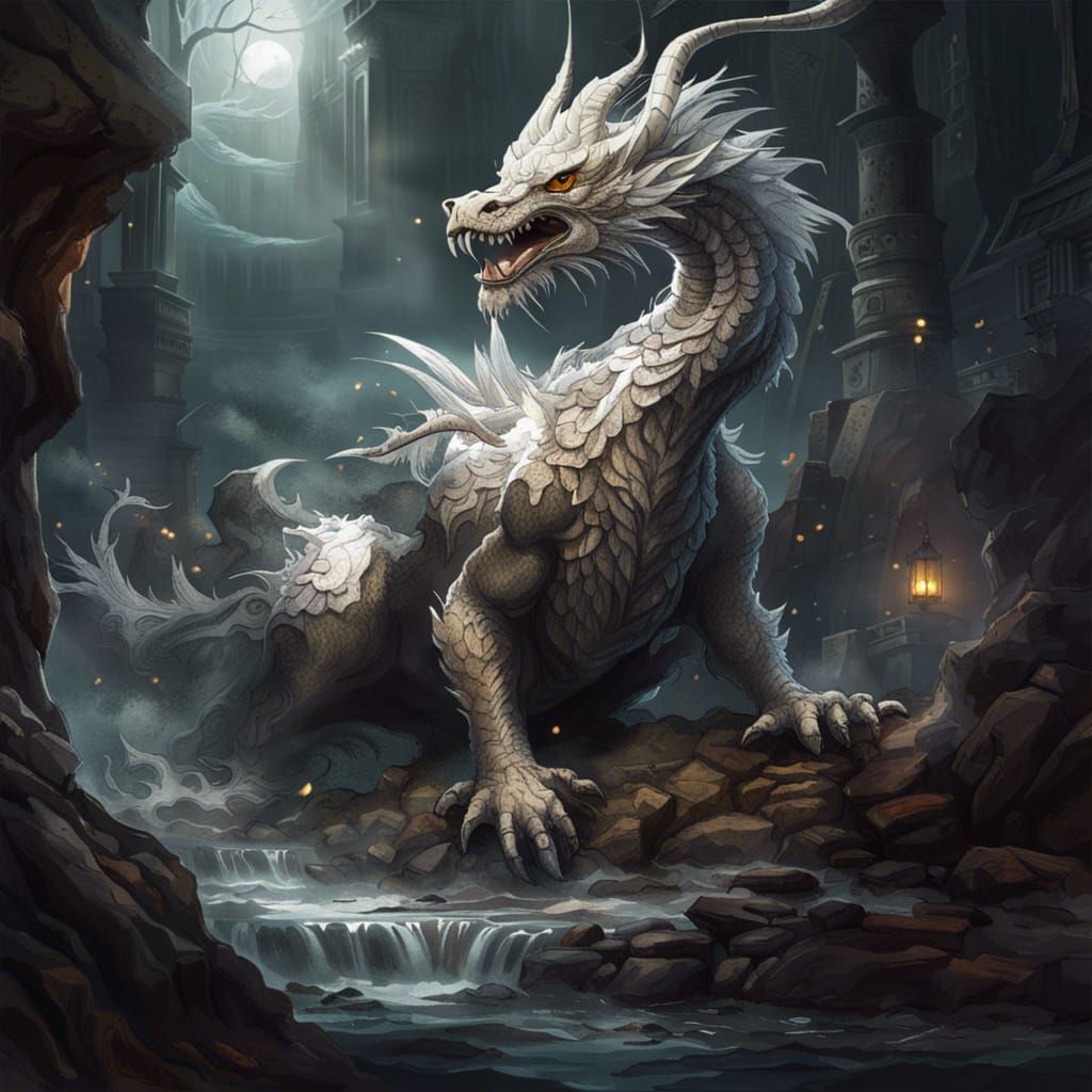 White Dragon in Chinese Style Comic Book Art