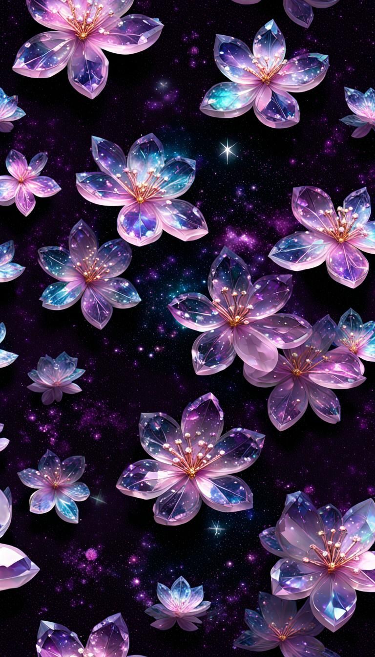 Crystal Sakura Cherry Blossom in Purple Nebula
