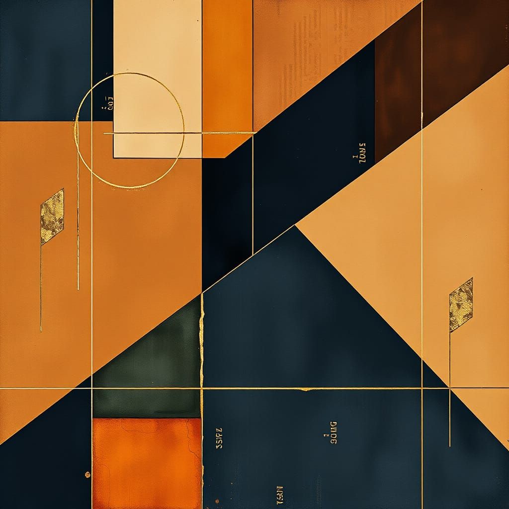Abstract Grid Composition with Gold Accents and Earthy Tones