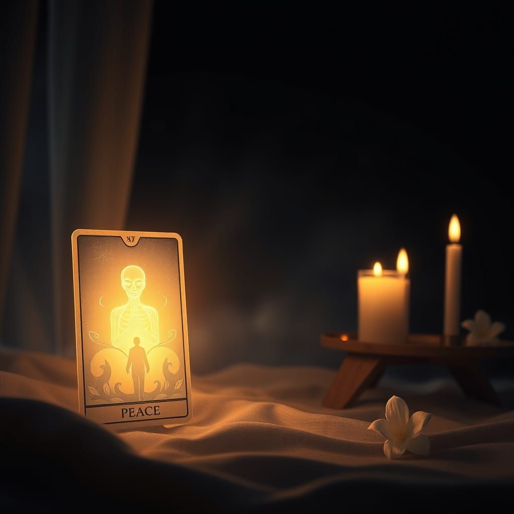 Surreal Nocturnal Scene with Glowing Tarot Card and Starry S...