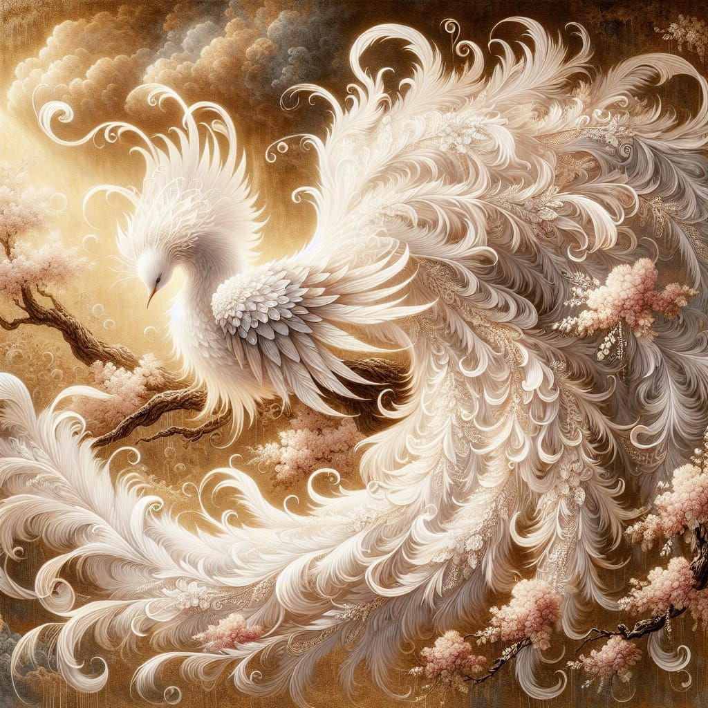 Majestic White Bird in a Fantastical Garden