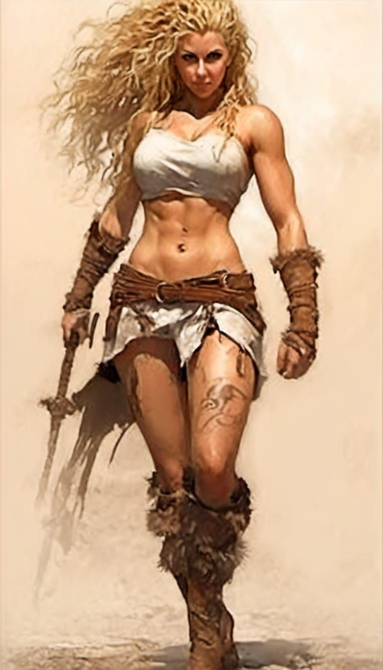Barbarian Woman with Tattoos in Ancient Setting