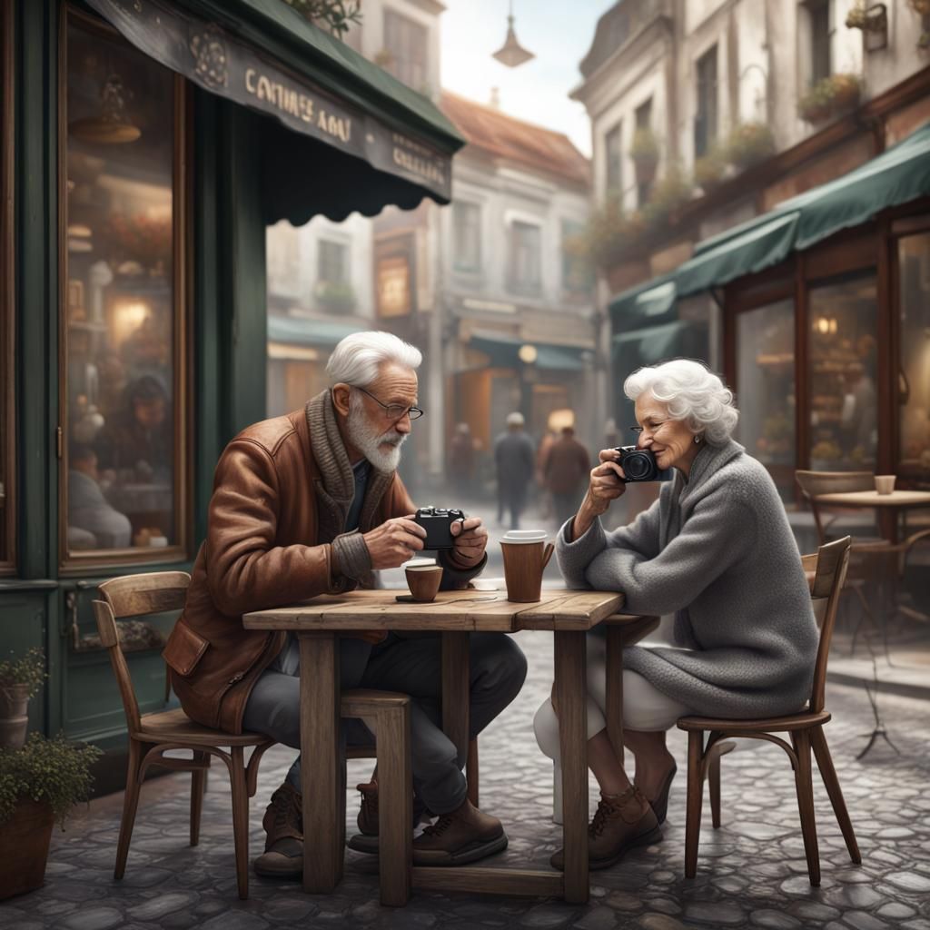 Cafe Scene: Realistic Digital Art of Couple