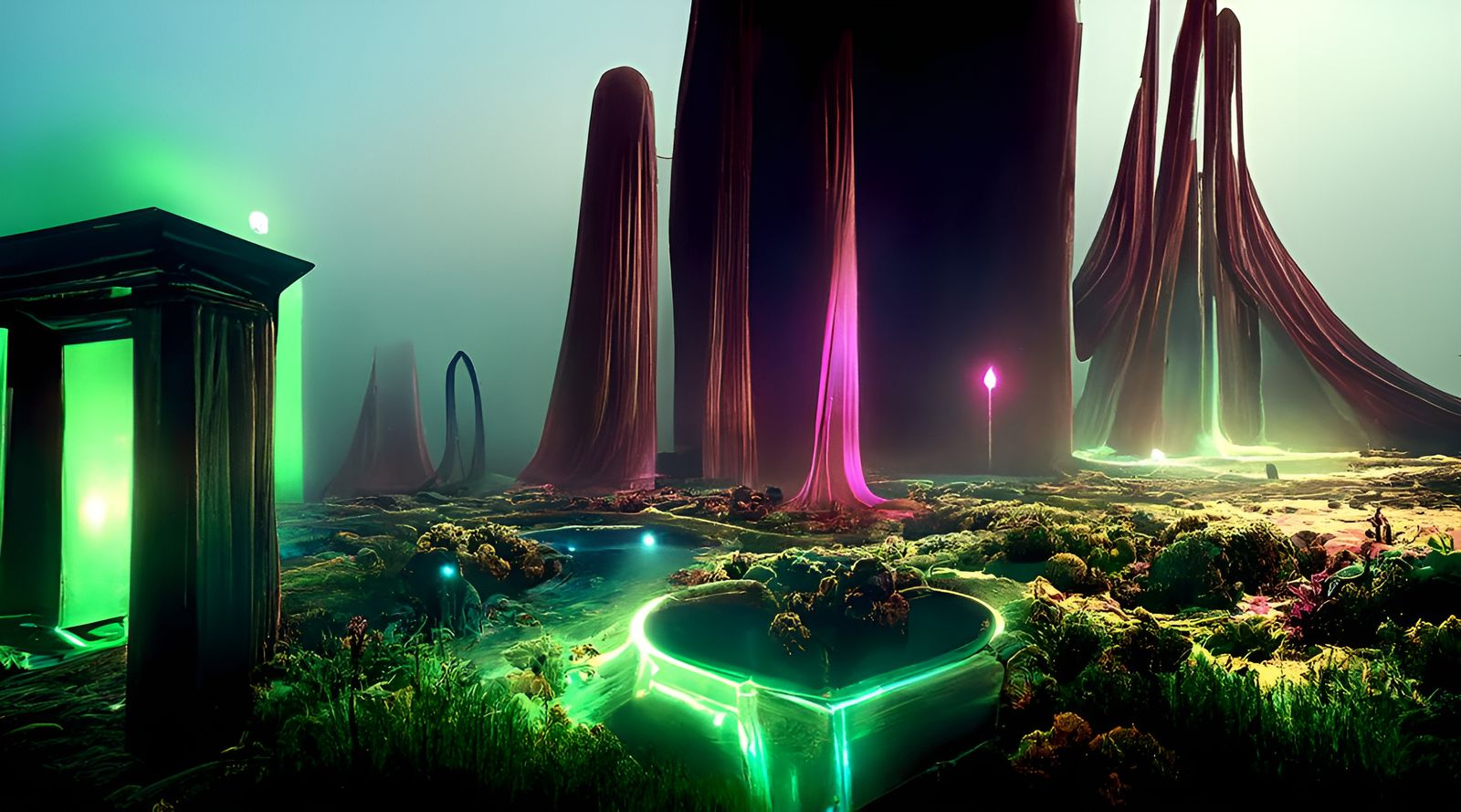 Surreal Holographic Landscape in Art Nouveau Style