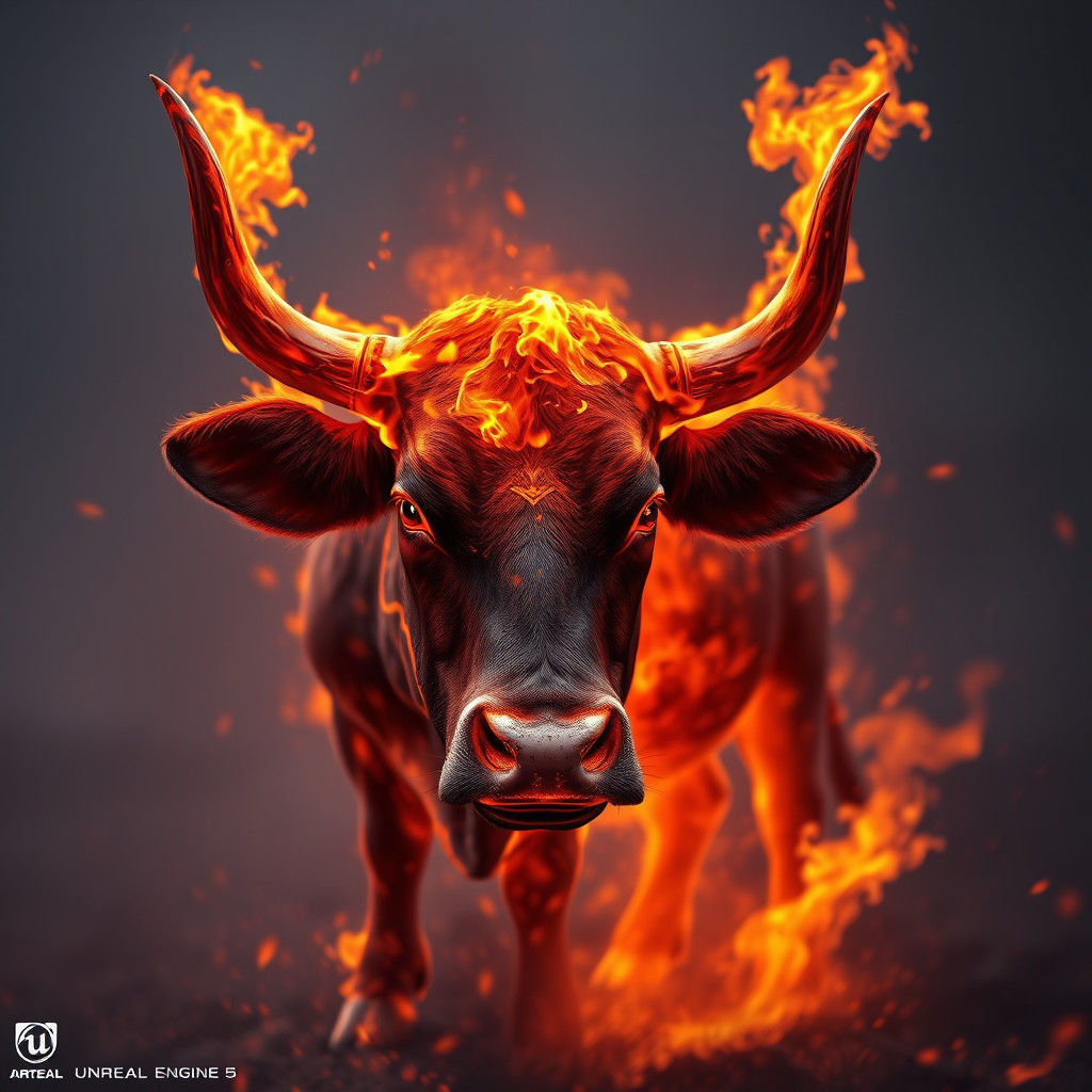 Flaming Cow: Detailed Matte Painting in 8K