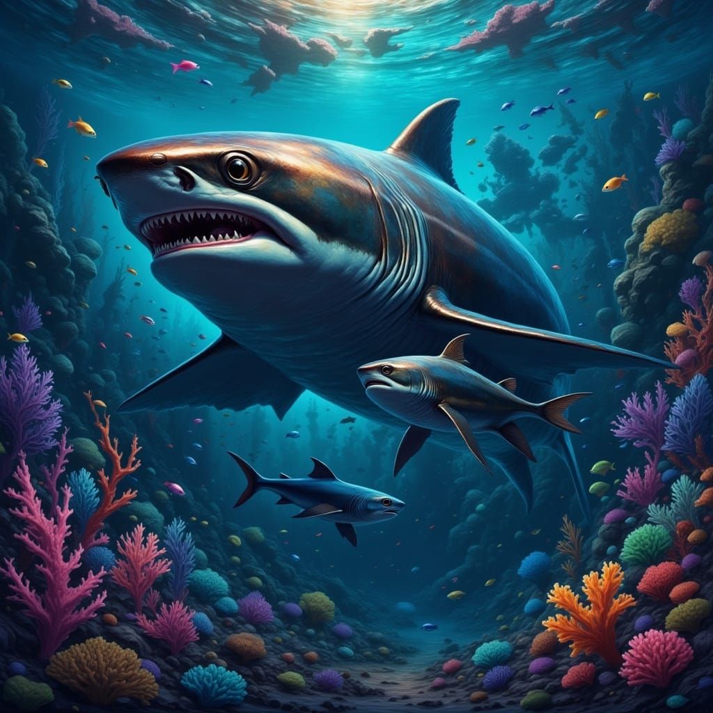 Massive Black Shark and Sibling in Deep-Sea Trench