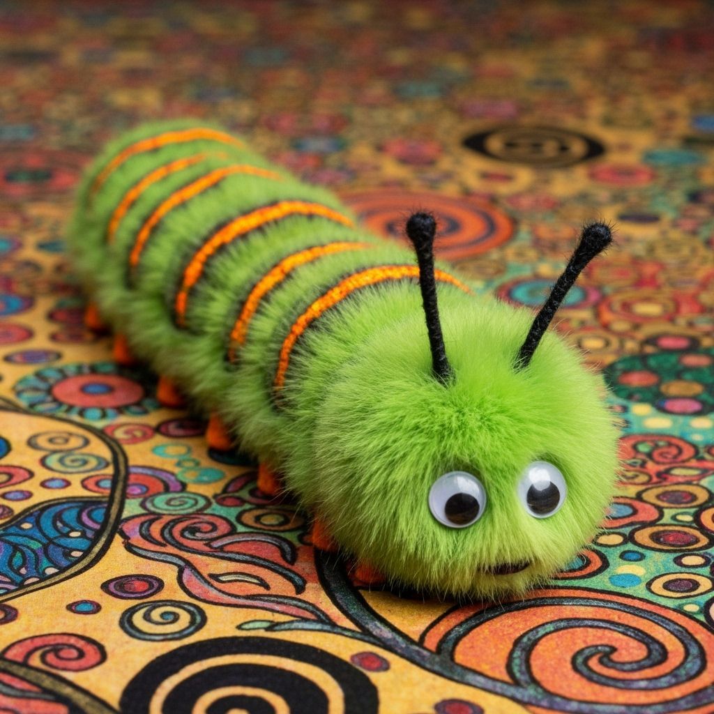 Neon Caterpillar in Art Nouveau Style