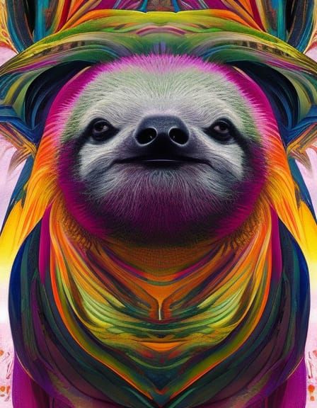 Happy Sloth in Watercolor Line Art