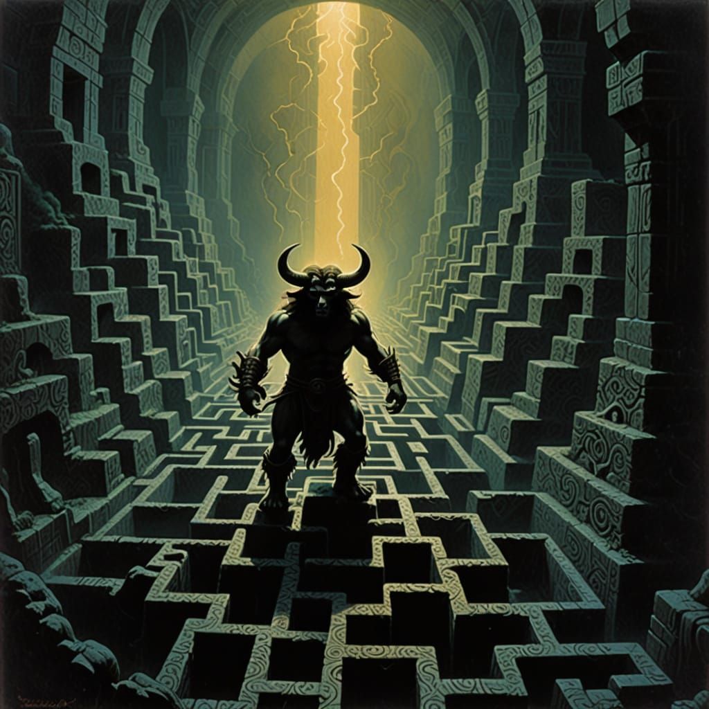 Spectral Minotaur Haunts Ancient Labyrinth in Classic Fantas...