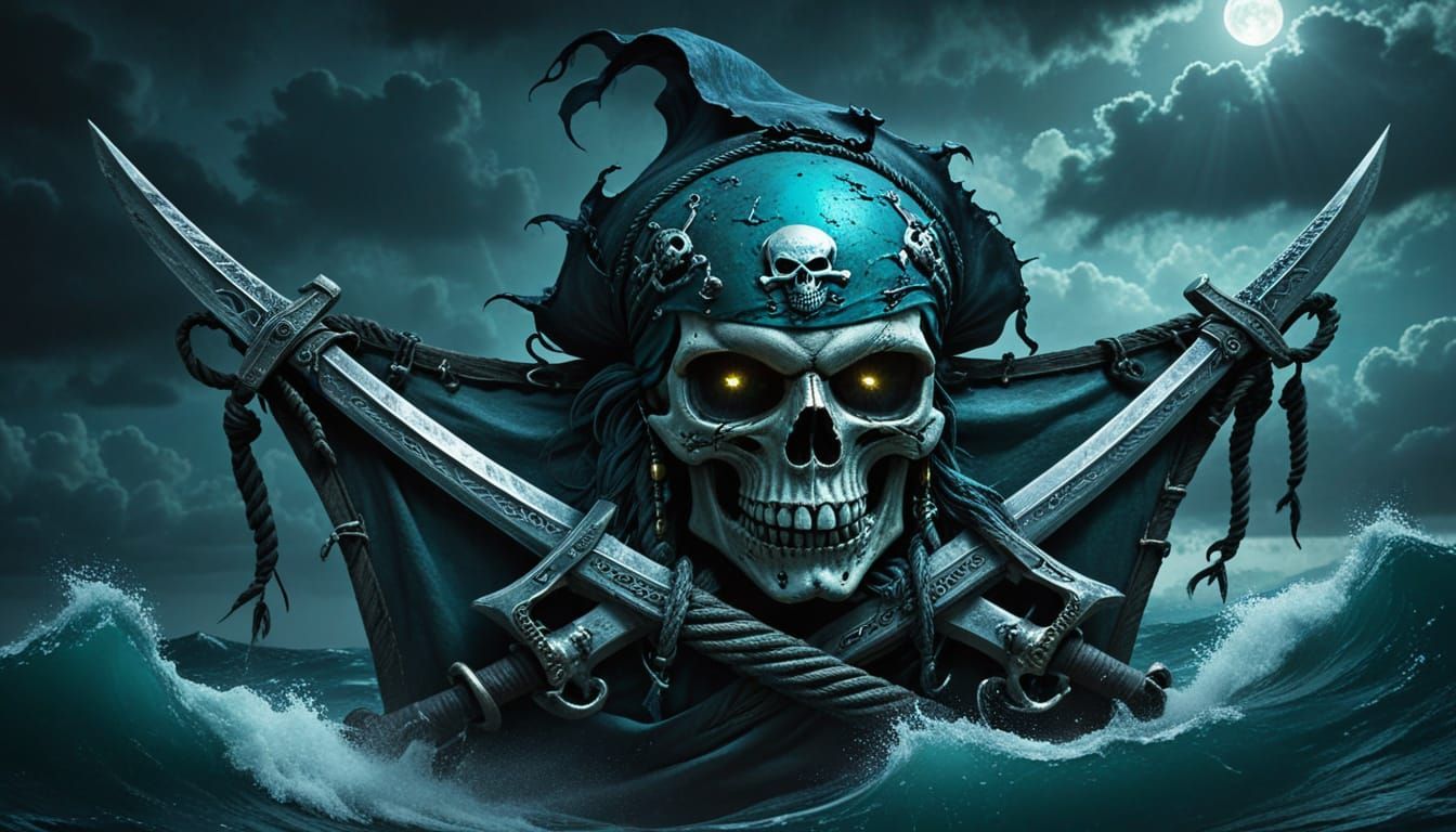 Edgy Pirate Logo with Skull and Cutlasses
