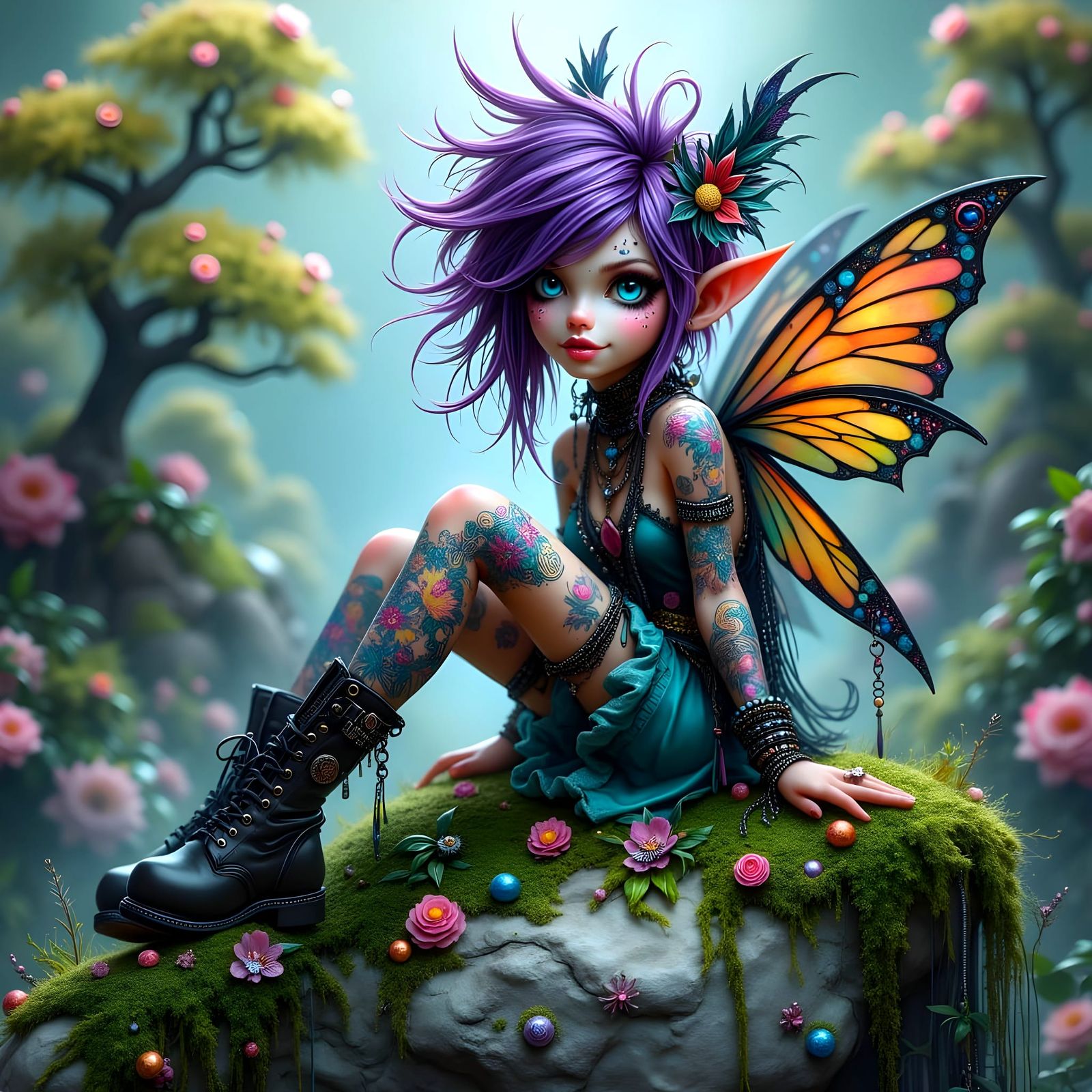 Fantasy Fairy Punk in Vibrant Cyberpunk Style
