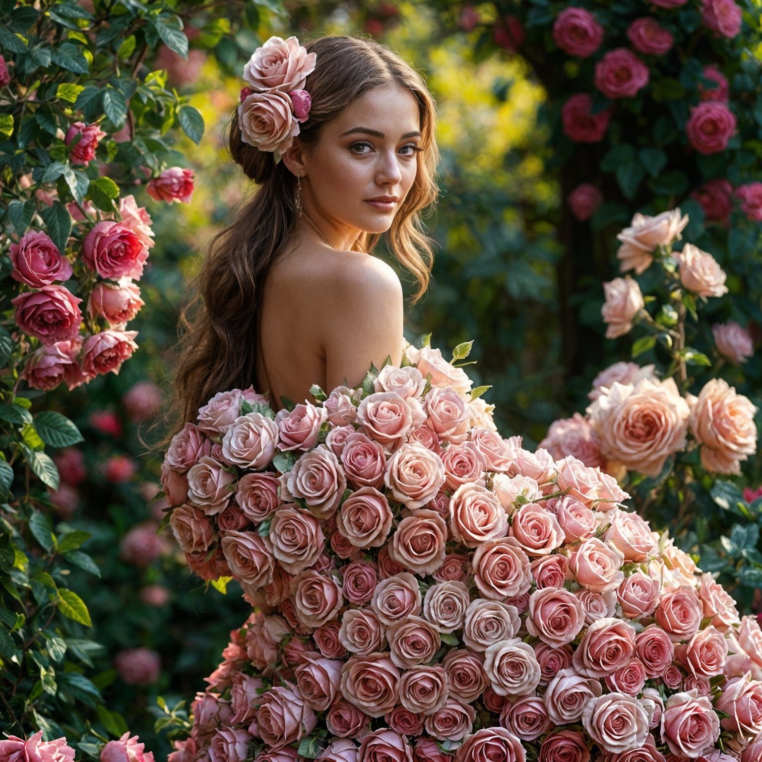 Woman in Rose Dress, Digital Art Style