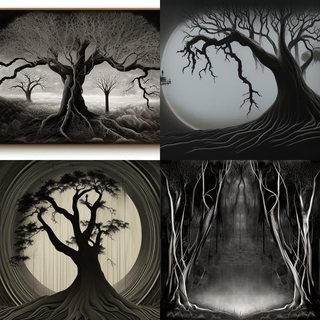 Yin Yang Tree Reflecting Roots: Folk Art Painting