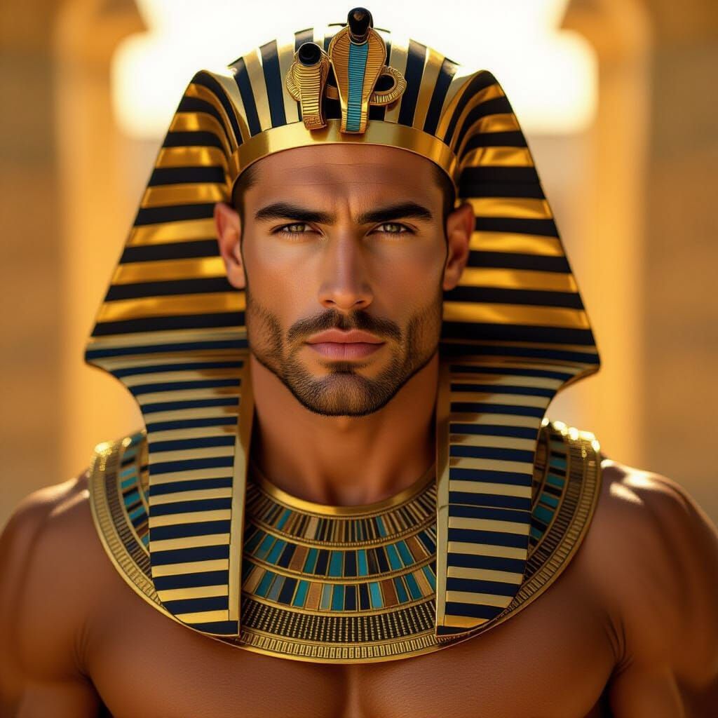 Achnaton Sun God: Muscled Egyptian Deity in Golden Light