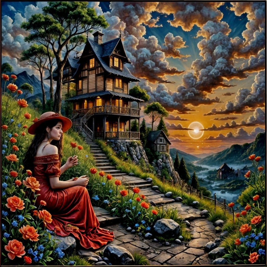 She watches the sun go down