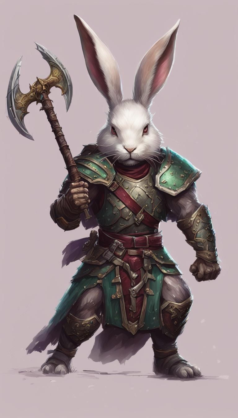 Rabbit Warrior in Forest, Hyperdetailed Digital Art