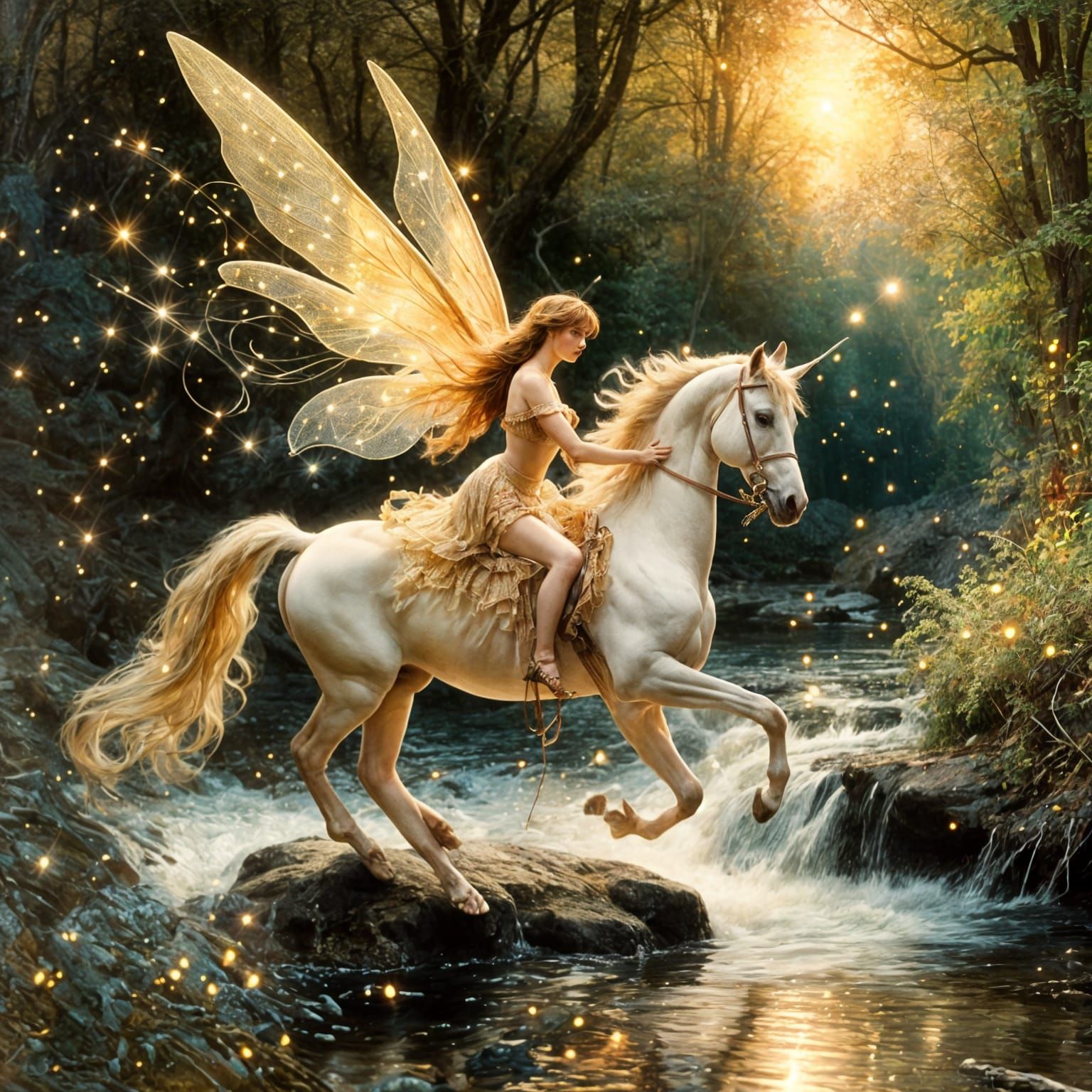 Fairy and Unicorn Ride Through Enchanted Forest