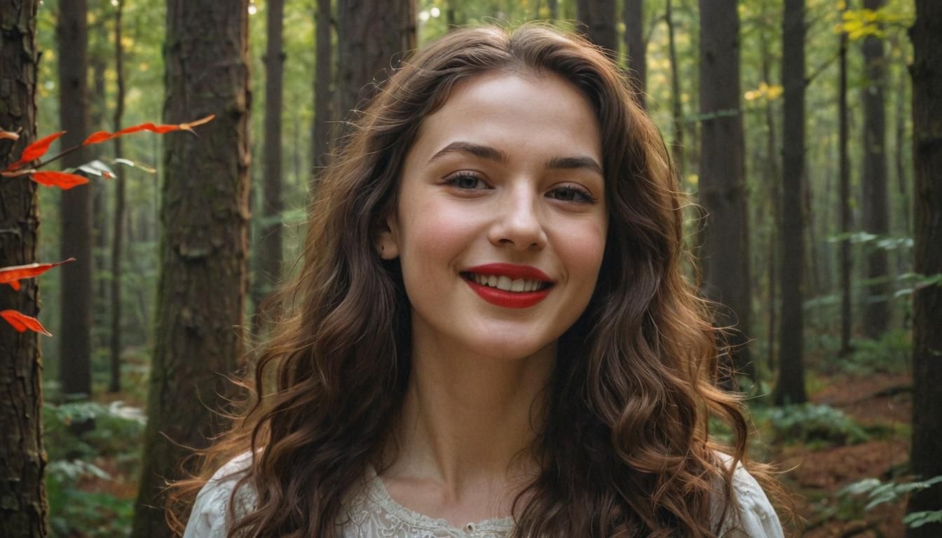 Hyperrealistic Portrait of a Lady Photobombing Forest