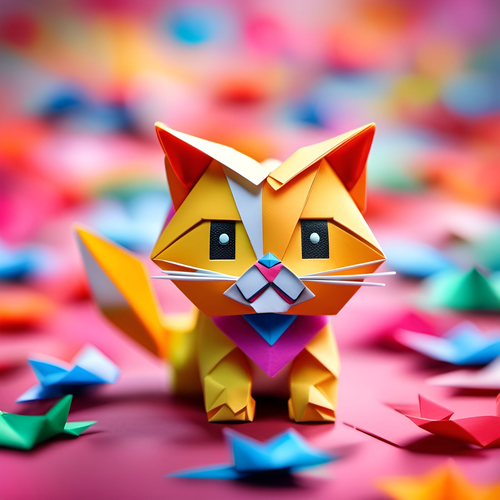 Cute Origami Kitten in Traditional Japanese Style