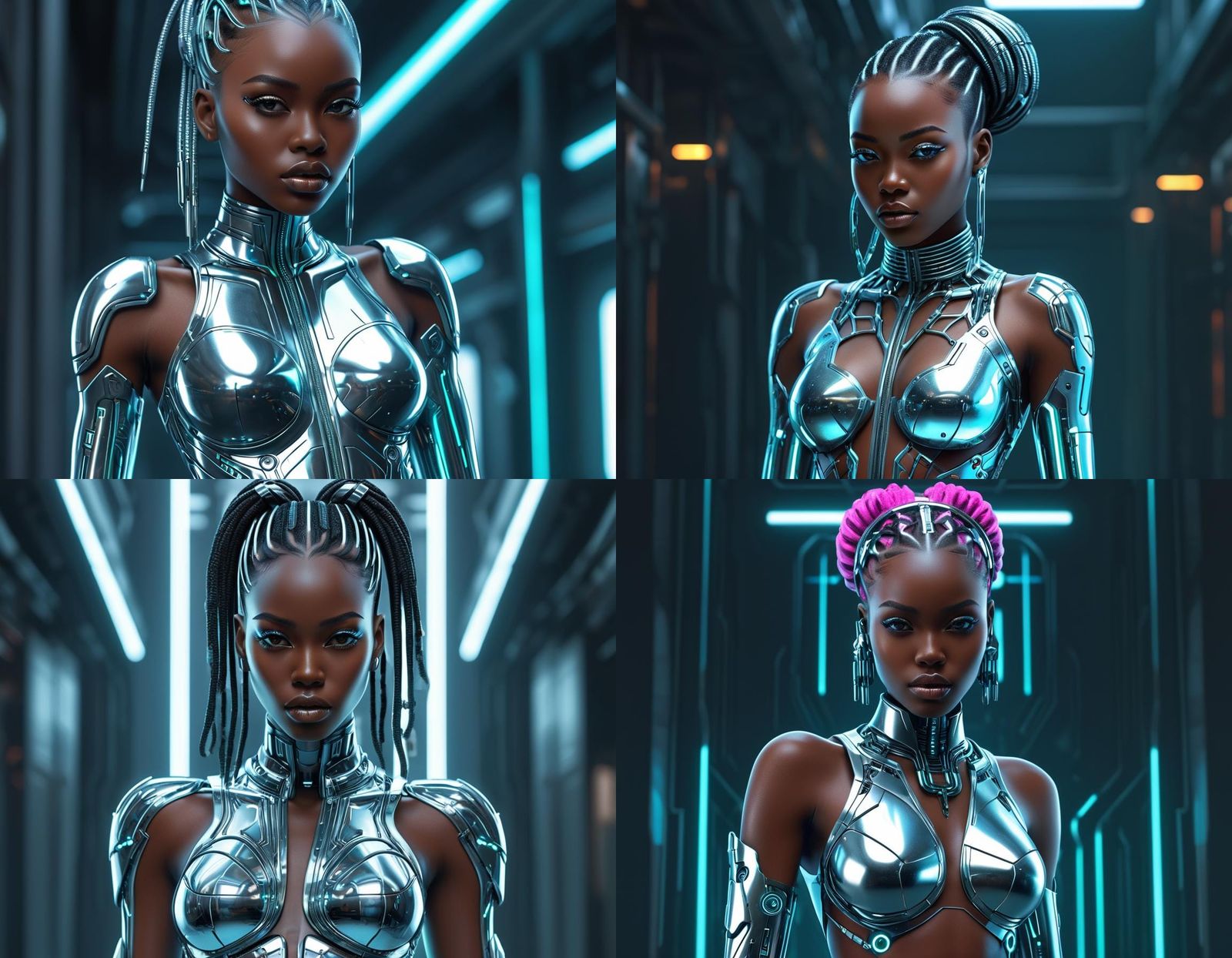 An  African Woman with flawless features clad in a futuristi...