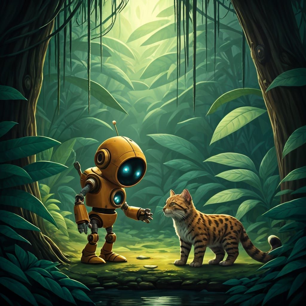 AI Art: Robot and Cat as Unlikely Friends