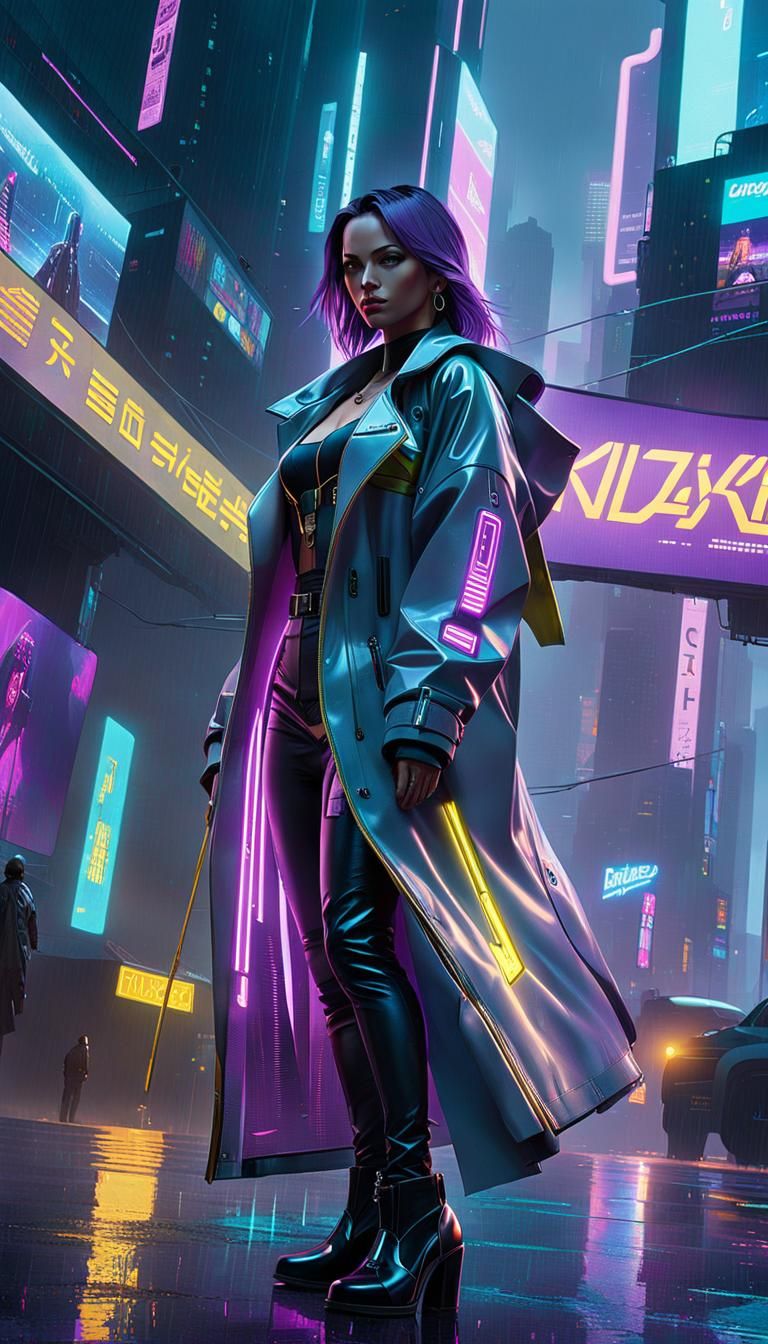 Cyberpunk 2099 Cityscape at Night in the Rain