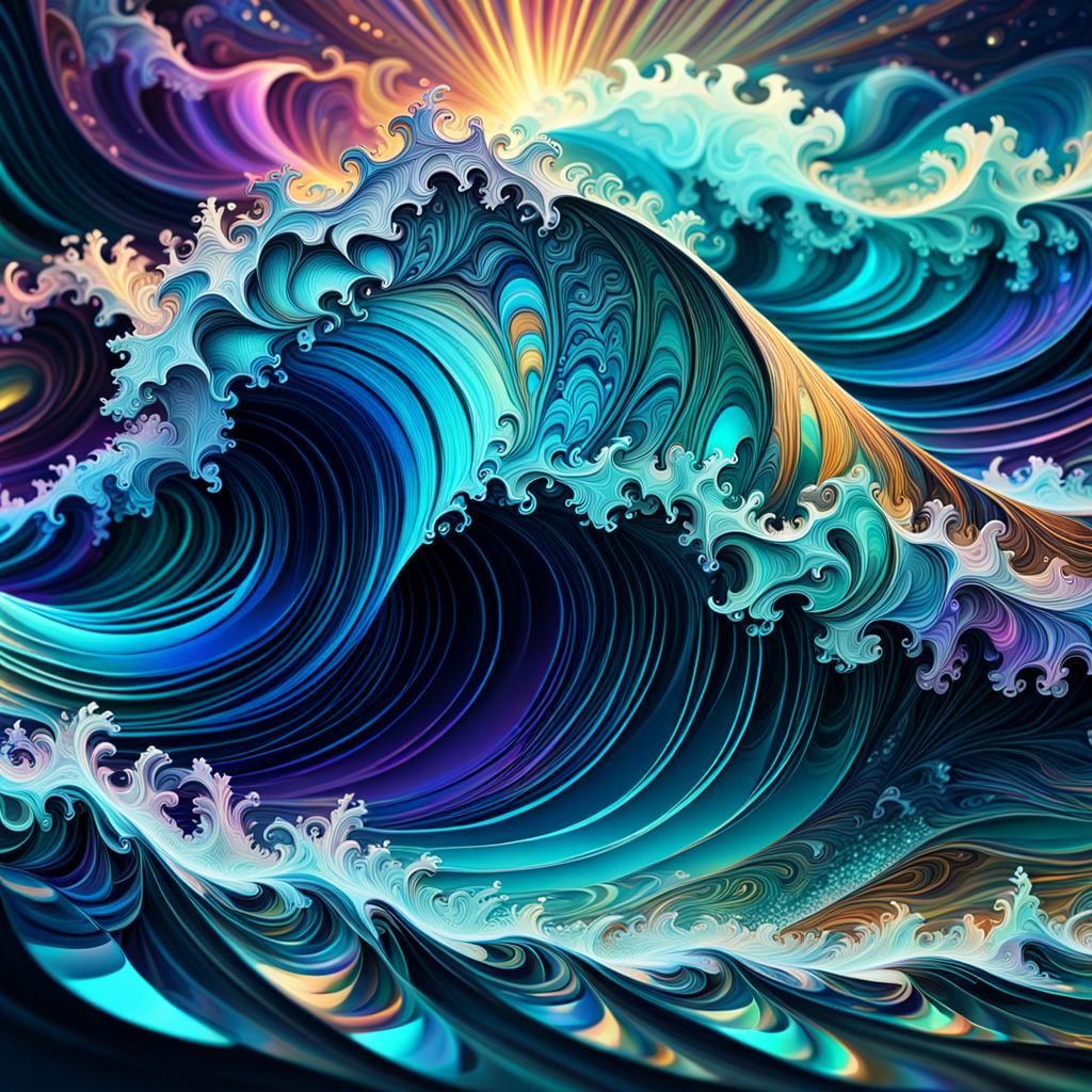 Ocean Waves as Abstract Glass Art Fractal