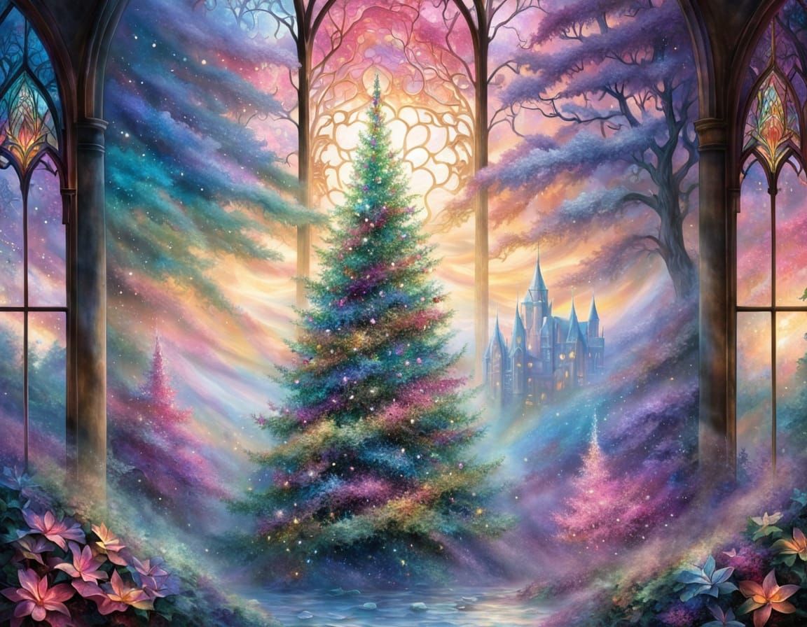 Ethereal Stained Glass Christmas Tree Window