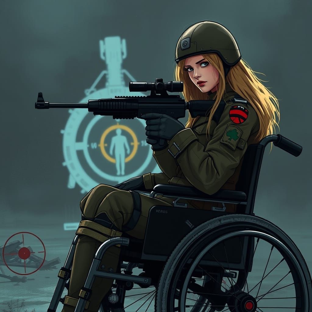 French Female Soldier in Combat Ready Stance with Target in ...