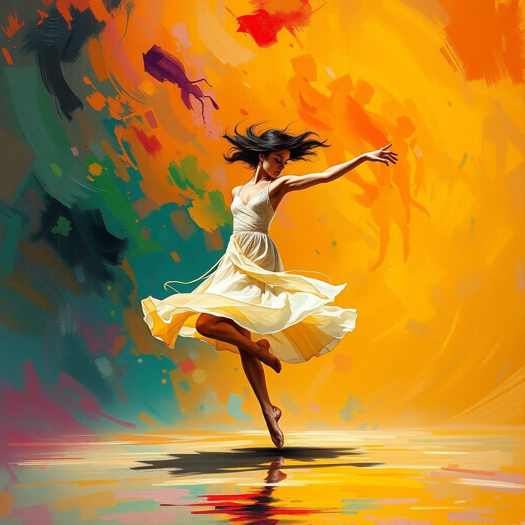 Expressive Dancer in Swirling Color, Impressionistic Style