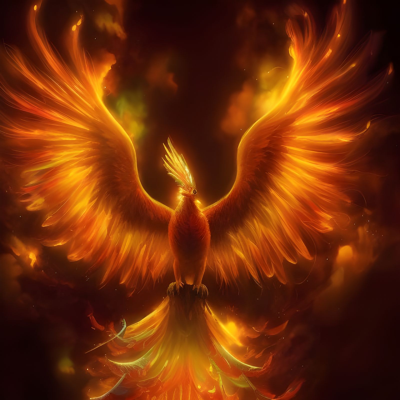 Sparkly Phoenix with Fiery Wings: Digital Illustration