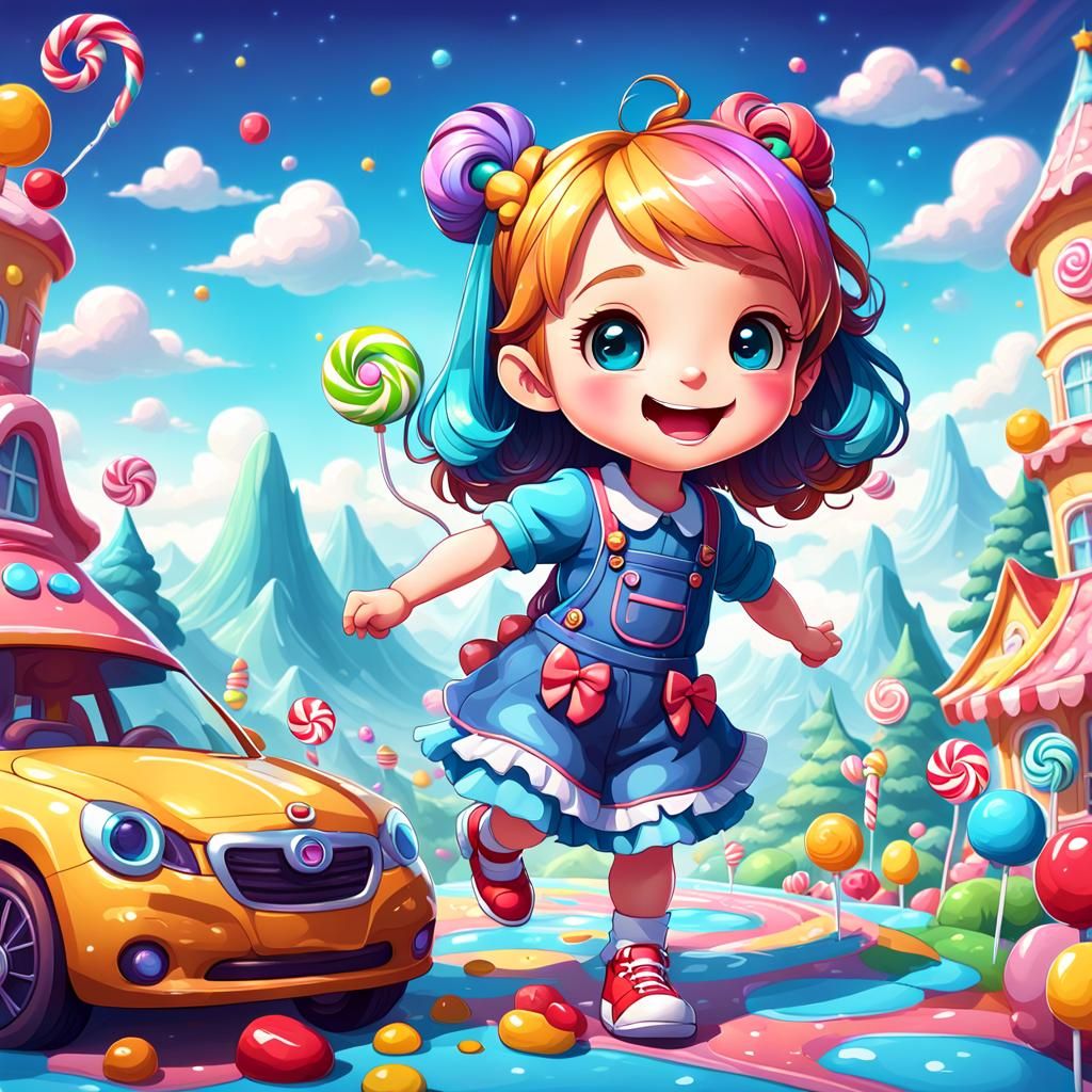 Chibi Character in Candy Art Style with Breathtaking View