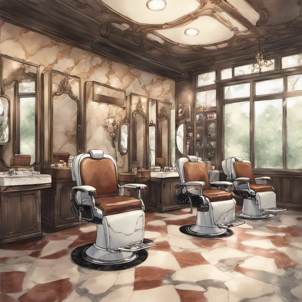Salon Interior with Cutting Chairs in Anime Style