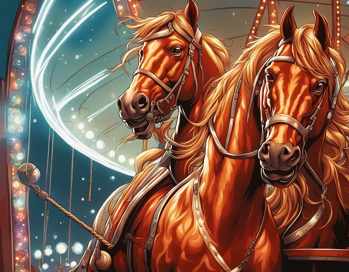 Fairground Horses in Comic Book Art Style