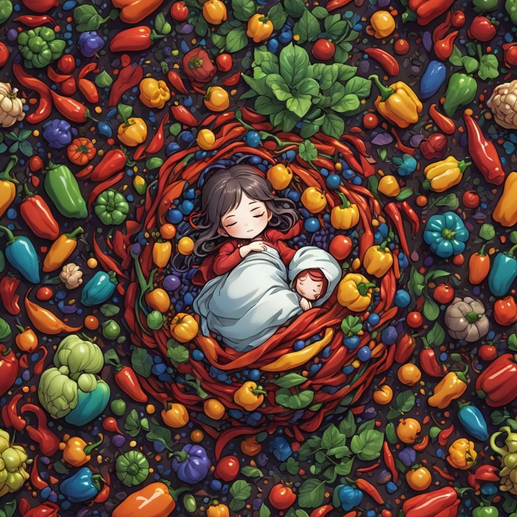 Colorful Chibi Pepper Girl Sleeping