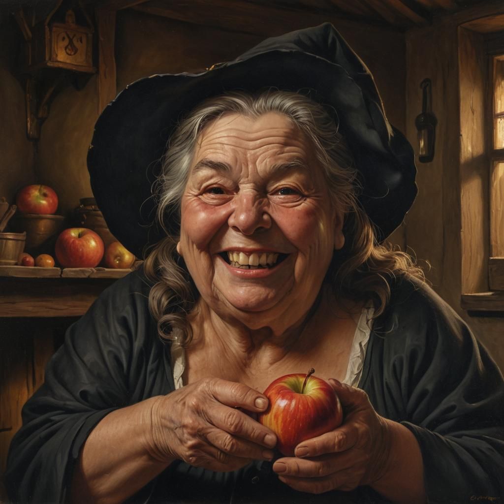 Granny Witch Portrait in Caravaggio Style with Chiaroscuro
