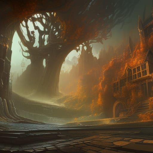 Fantastical School for Gifted Students in Matte Painting Sty...