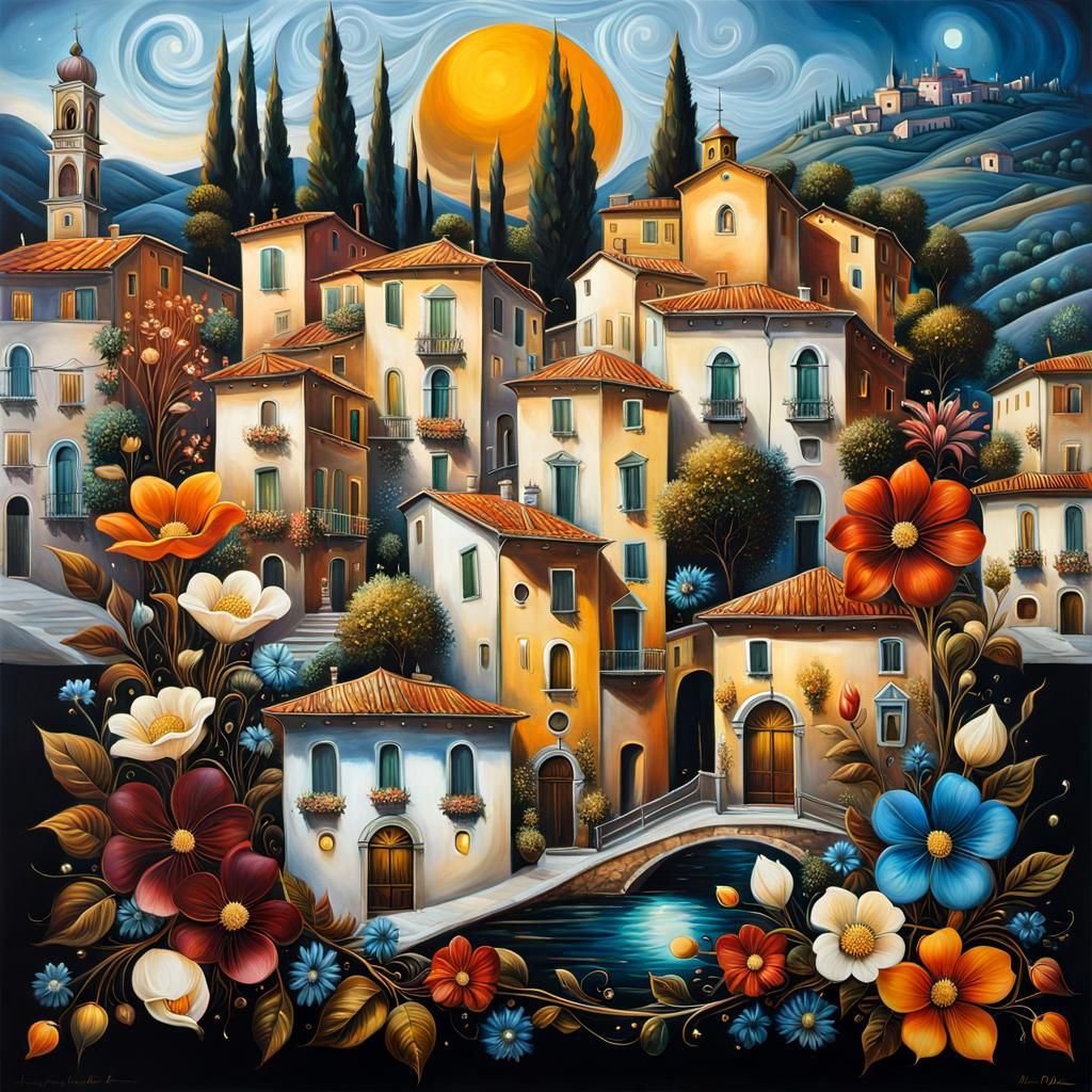 Dreamy Italian Townscape at Night