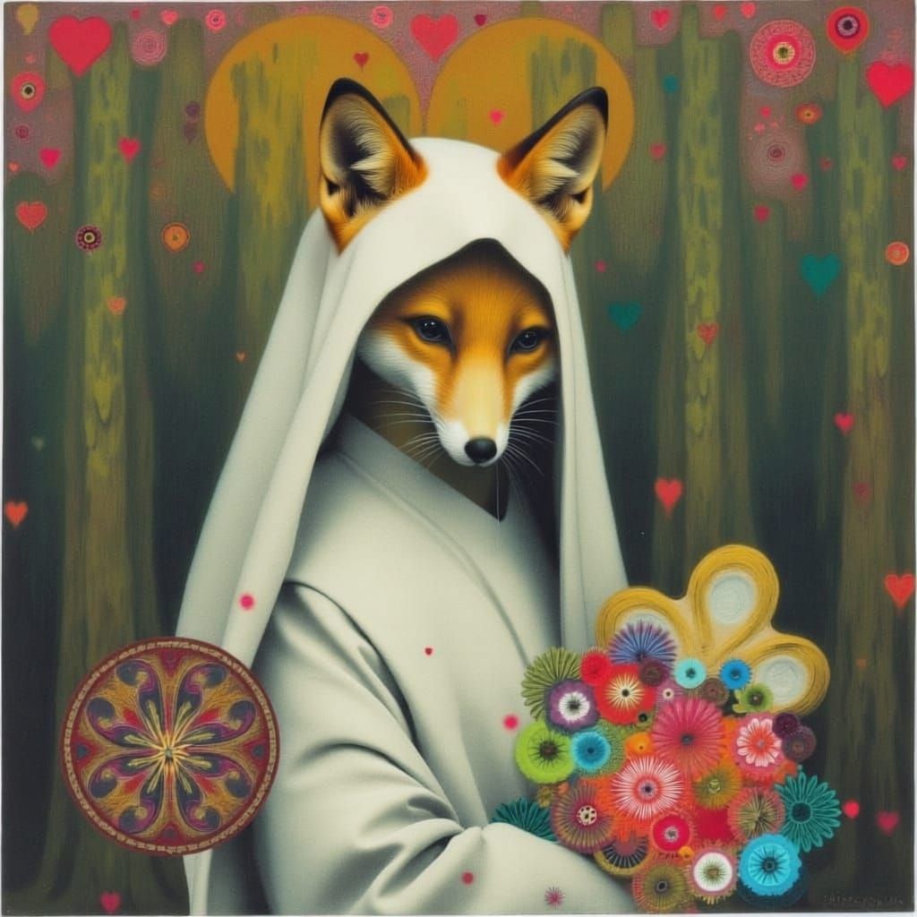 Fox Shinto Bride in Forest Sunshower