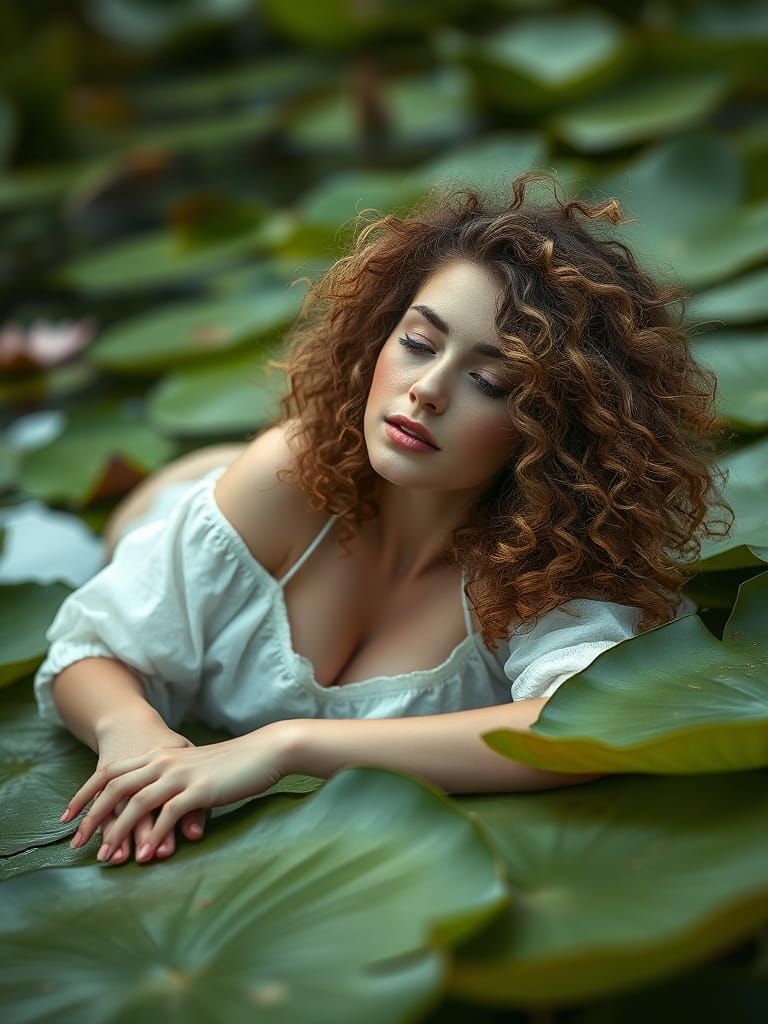 Woman on Lily Pads: Cinematic Digital Painting