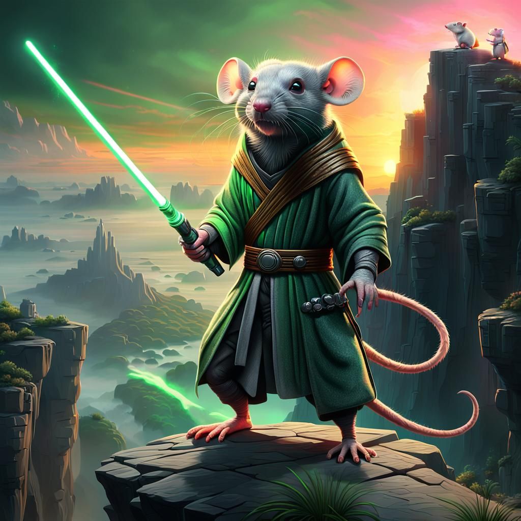 Rat Jedi Knight with Lightsaber in Digital Art