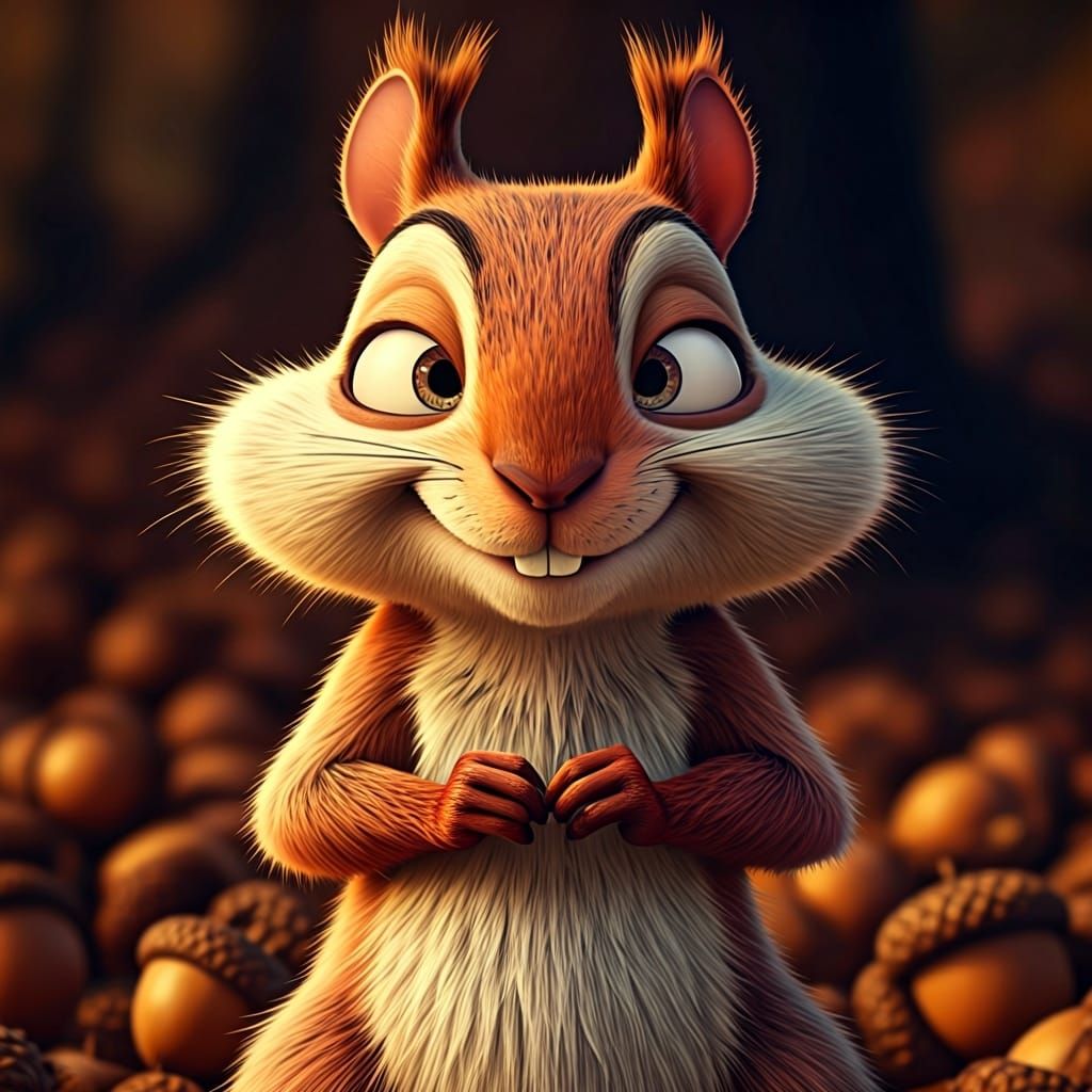 Expressive Squirrel Close-Up in Cartoon Animation Style